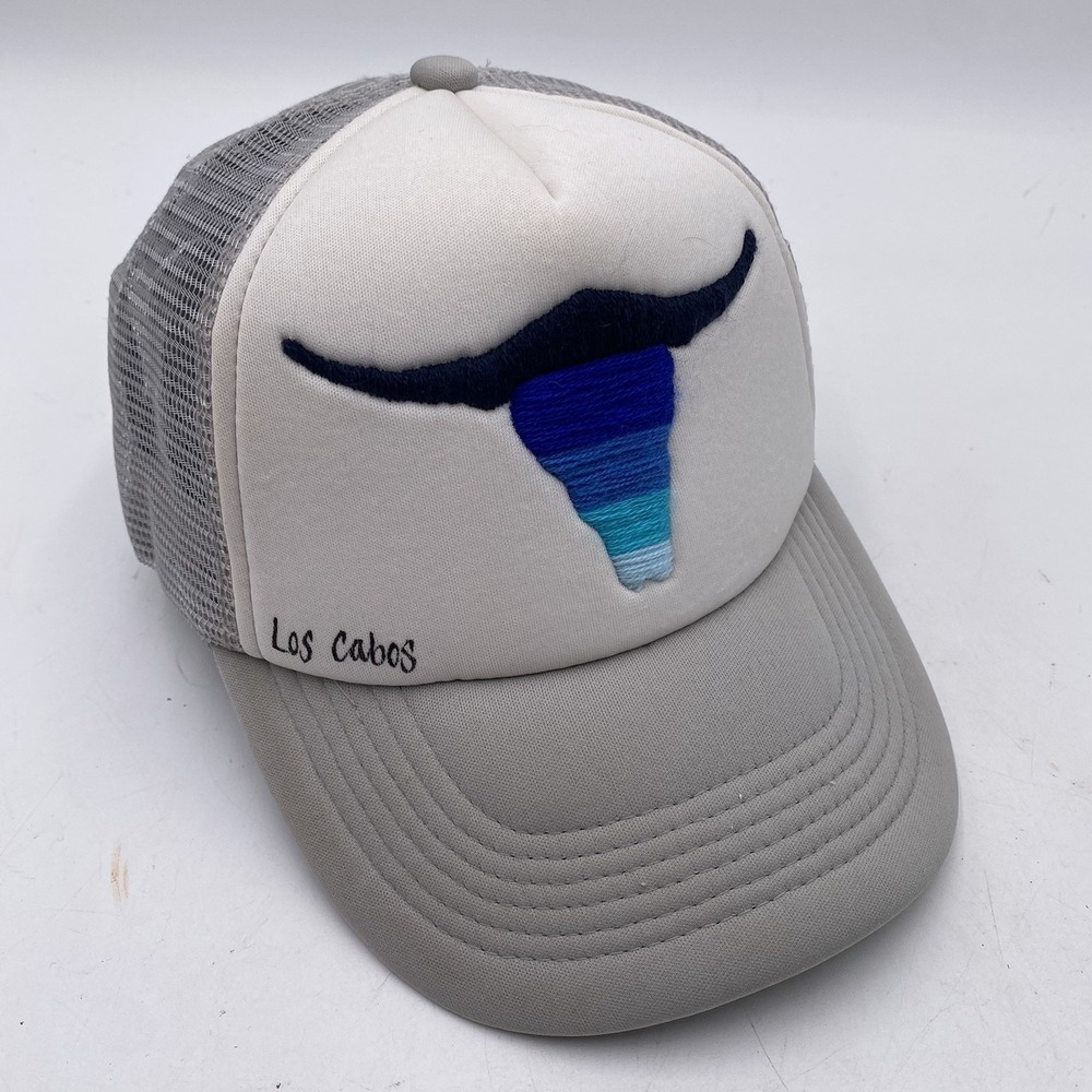 Los Cabos Longhorn Bull Hat‎ White Foam Trucker Mesh Cleaned VGC